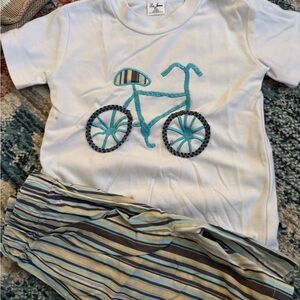 Kids Bicycle Print Matching Set - White and Blue